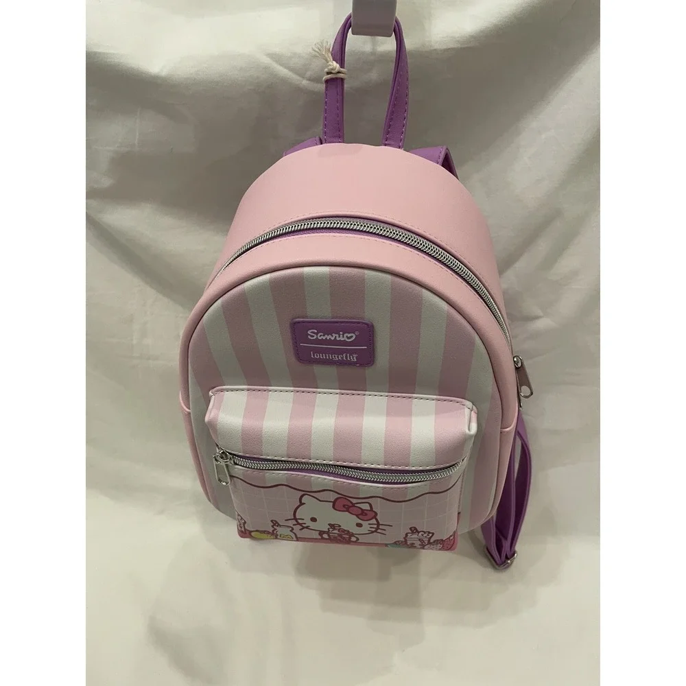 Sanrio Loungefly Cute Hello Kitty Pink Stripe Backpack Boba NWT Summer Bag Purse